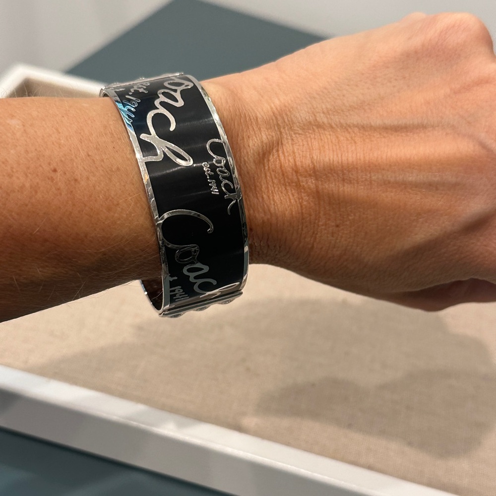 Coach Black and Silver Enamel Fashion Bangle
